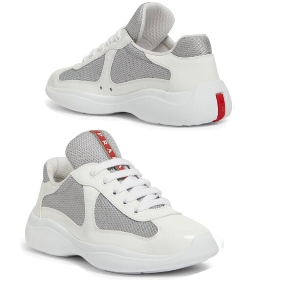 Prada Americas Cup Sneakers Women Bianco Argento Patent Leather Sneakers Size 40 - Picture 1 of 13
